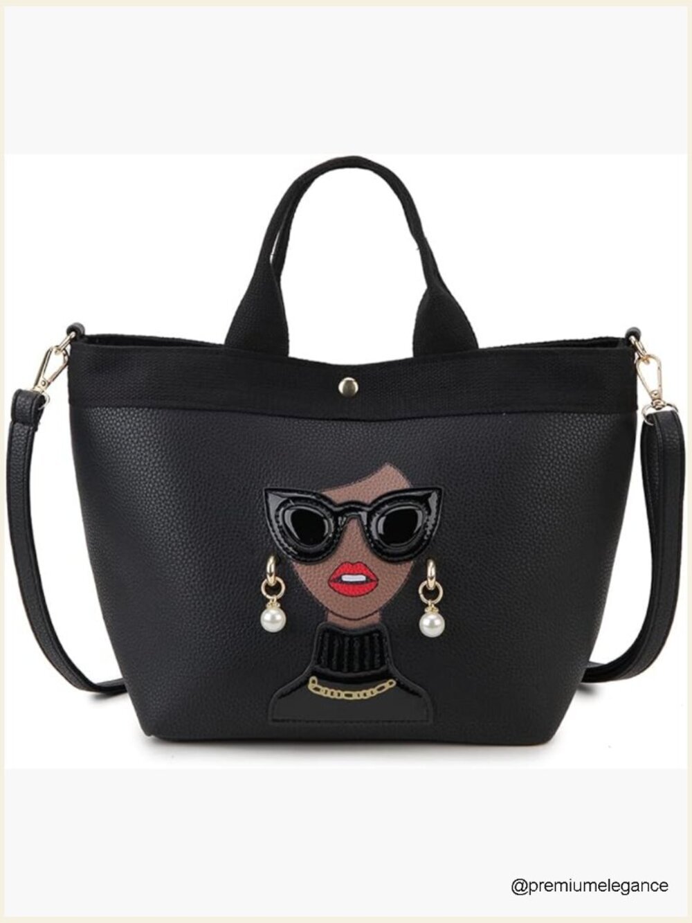 Funky 3D Lady Face PU Leather Satchel Handbag Tote Shoulder Bag